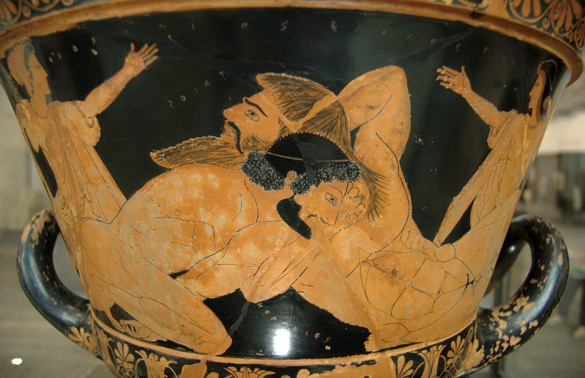 Krater with Heracles Wrestling Antaeus